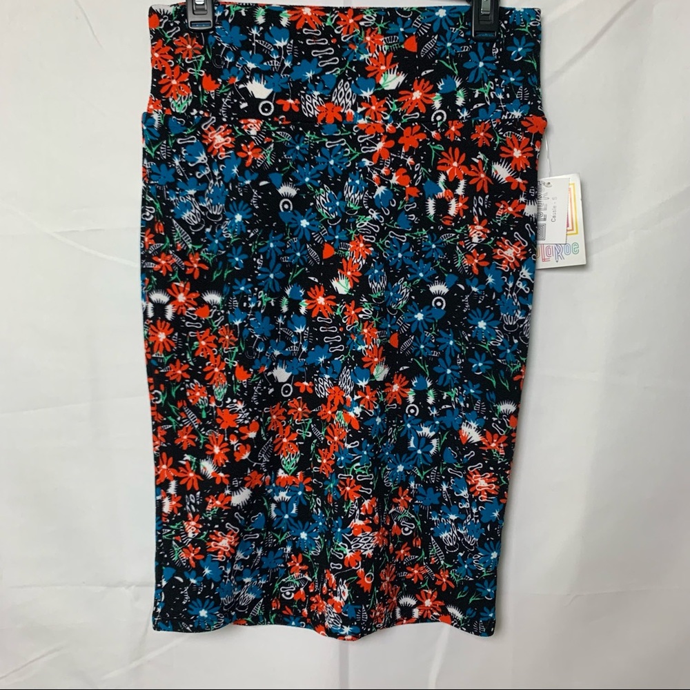 LuLaRoe Cassie Pencil Skirt Black Multicolored Floral Size Small NWT